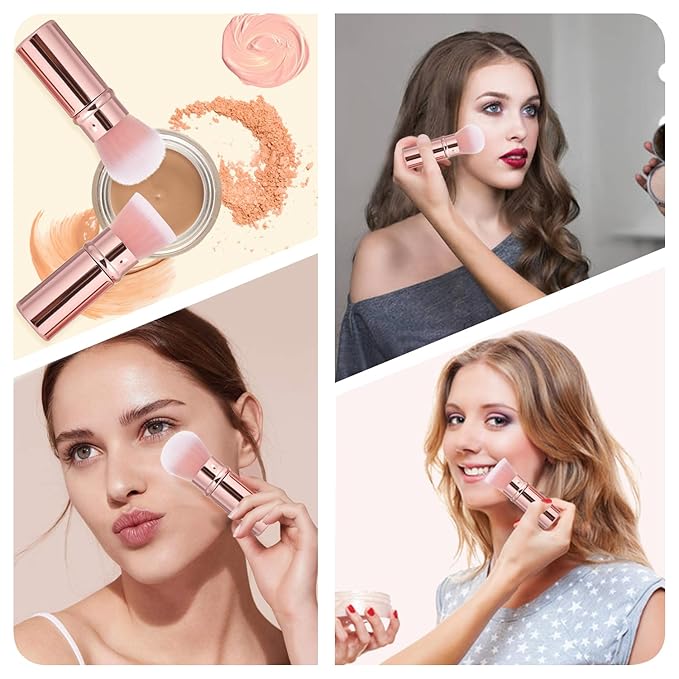 Makeup Brush 2 Pack, Retractable Travel Kabuki Powder Foundation Makeup Brush Face Blush Brushes for Blending Liquid, Blush, Bronzer, Buffing, Sunscreen,Flawless Cosmetics