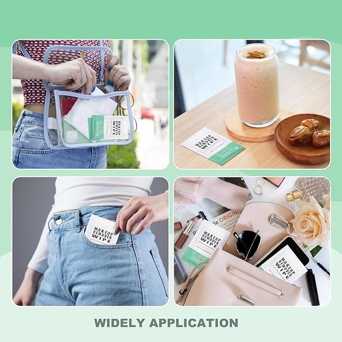 500 pcs Makeup Remover Wipes Individually Wrapped Makeup Wipes Bulk Face Cleansing Wipes, Individual Wet Wipes, Travel Towelette Makeup Remover Cloth for Face Cleansing Skin Care Remove Makeup