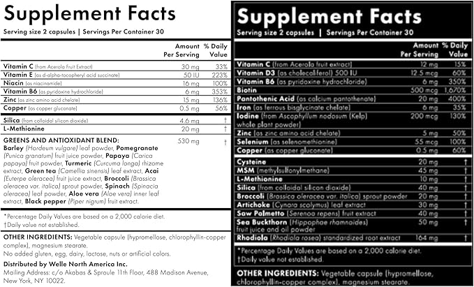 WelleCo, The Skin Elixir + The Hair Elixir, Vegan Beauty Supplements Bundle, Promotes Hair Growth & Reduces Breakage, Supports Healthy Skin & Collagen Formation, 60 Capsules Each