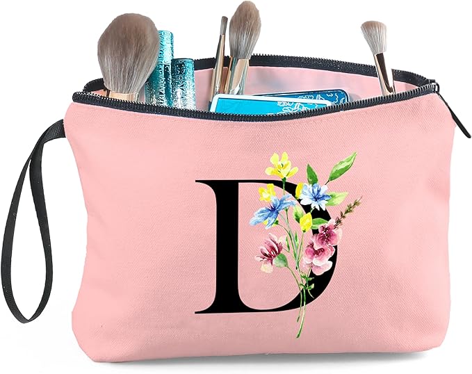 Women Birthday Maid of Honor Monogrammed Gifts for Bride Bridesmaid Sister Friend Her Teacher Makeup Cosmetic Bag with Mirror Mothers Day Christmas Graduation D