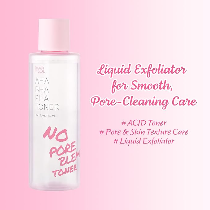 TOUCH IN SOL No Poreblem AHA BHA PHA Toner - Glycolic & Salicylic Acid Liquid Exfoliator - Makeup Prep & Pore Cleanser - Exfoliate, Soothe & Refresh Skin for Brighter Complexion