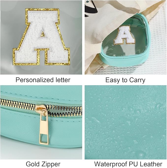 YOOLIFE Initial Make Up Bag Travel Toiletry Bag, Clear Makeup Bag Preppy Cosmetic Bags Organizer Travel Essentials Gifts for Women Teen Girlfriend Teacher Teen Gifts Party Bag Small Makeup Bag Blue M