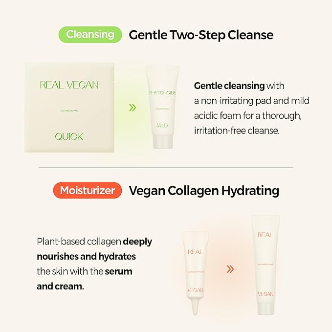 KLAVUU TRAVEL KIT โ 4-Step Korean Skincare Set with Collagen Ampoule, Cream, Cleansing Pads & Foam | Travel Size Gift Set | Vegan | Mini K-Beauty Trial Kit