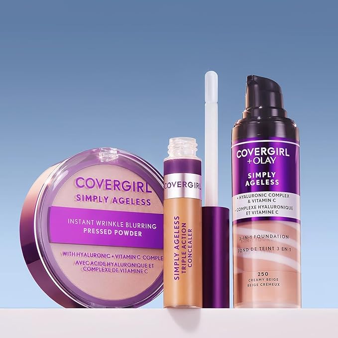 CoverGirl & Olay Simply Ageless 3-in-1 Liquid Foundation, Matte Finish, Hyaluronic & Vitamin C Formula, Soft Sable, 1 Count