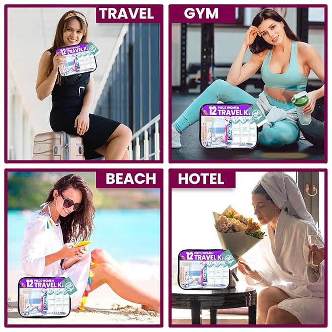 Trektote Bulk Hygiene Kit For Women – (25 Pack) 12 Piece Set Of Travel Size Toiletries, TSA Compliant, Bulk Travel Essentials, Includes Shampoo And Conditioner, Body Wash, Toiletry Bag & More