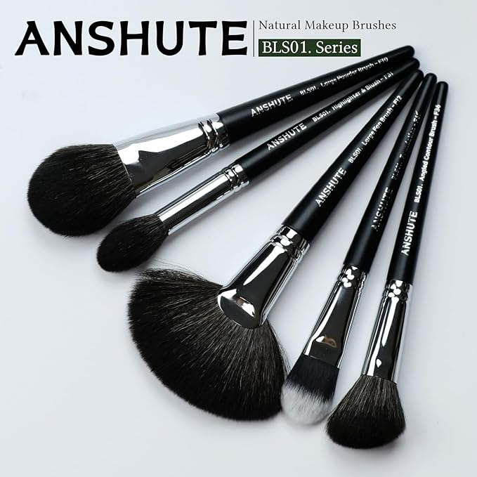 5-Piece Professional Natural Goat Hair Makeup Brush Set – Face Brushes for Powder, Blush, Contour, Highlighting & Foundation. Super Soft Bristles, Variety of Brushes. Labled Brush Handle