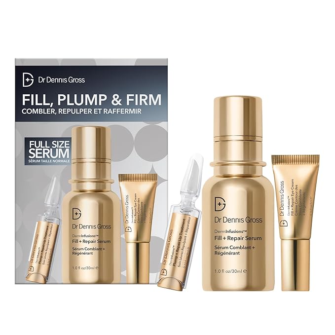 Dr. Dennis Gross Fill, Plump & Firm Kit – DermInfusions™ Hyaluronic Acid Serum, Eye Cream & Lip Treatment | Boost Hydration, Smooth Fine Lines & Enhance Volume | $125 Value Limited Edition Gift Set