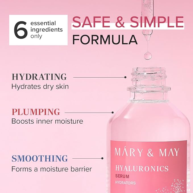 Mary&May Hyaluronics Serum with 6 Types of Hyaluronic Acid Complex for Deep Hydration and Moisture Retention - Fragrance Free, EWG Verified, Cruelty-Free for Dry Dehydrated Skin 2.71 fl.oz.