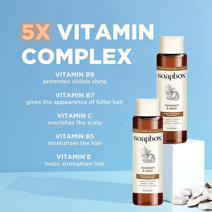 Soapbox Shampoo and Conditioner Set with Coconut Oil, Jojoba Oil, Aloe and Shea Butter to Moisturize and Nourish for All Hair Types, 16 Ounces Each (Pack of 2)