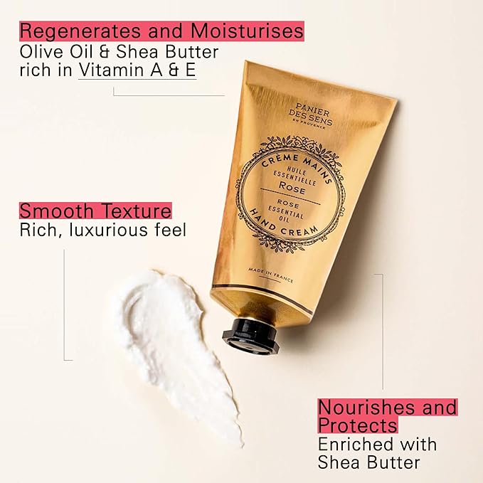 Panier des Sens - Hand Cream for Dry Hands 2.5 fl oz - Long-lasting Hydration and Delicate Rose Scent - Softens and Protects Dry Skin - 20% Shea Butter & Olive Oil - Moisturizing Hands After Washing