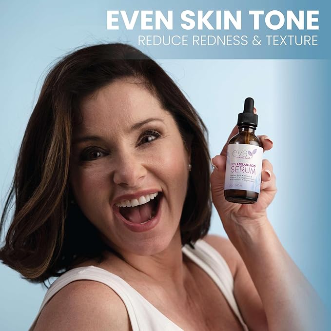 Eva Naturals Azelaic Acid Serum for Face – Niacinamide, Hyaluronic Acid, Vitamins A+C+E – Redness Relief, Dark Spots, Uneven Skin Tone, Texture, Pores, Topical Booster for Clearer, Smoother Skin, 2oz