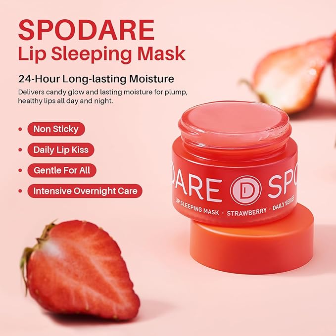 Sleeping Lip Mask Strawberry - Overnight Lip Treatment, Lip Care Hydration, Repair for Dry Cracked Lips, Vitamin C, Soft and Nourished Lips Overnight, Christmas, with Shea Butter - 0.42 Fl Oz
