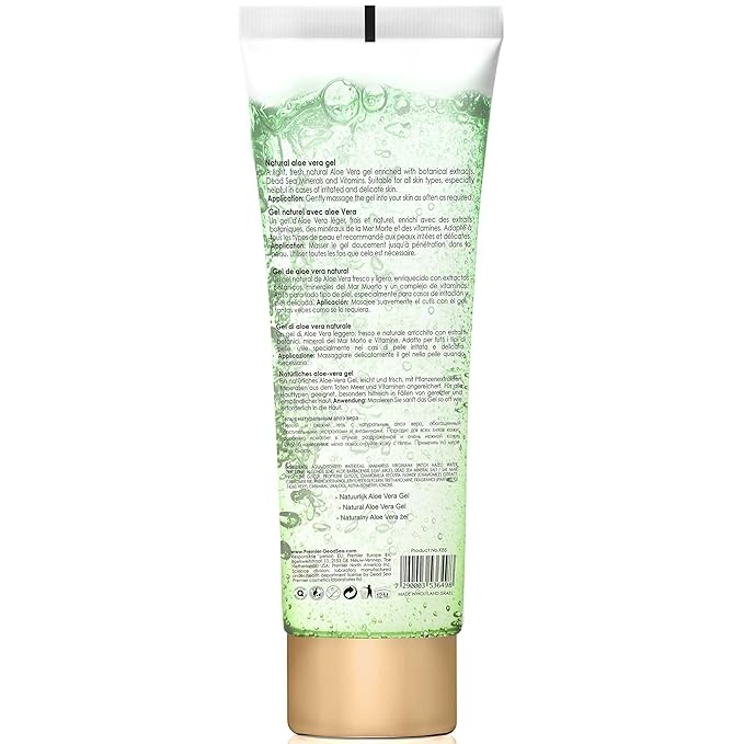 Dead Sea Premier Natural Aloe Vera Gel – Organic, pure, for Face, Hair and Body, good for Sun Burn Relief, Bug or Insect Bites, Dry Damaged Aging skin, Razor Bumps & Acne. silky, non-tacky – 4.25Fl.oz