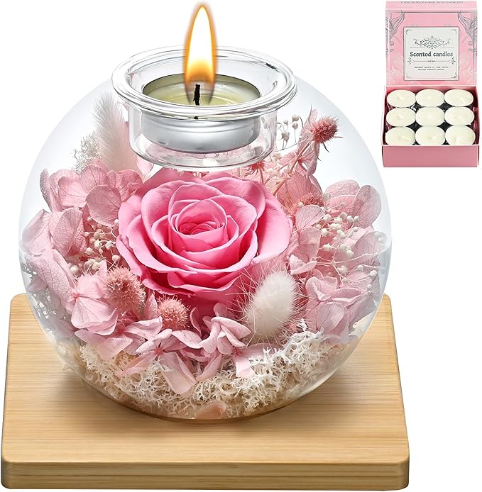 Birthday Gifts for Women,Eternal Preserved Real Rose with Scented Candle (Bergamot9Pcs+Rose9Pcs),Preserved Rose in Glass Dome, Christmas Valentine Mothers Day Gifts for Her Mom Girlfriend,Home Decor