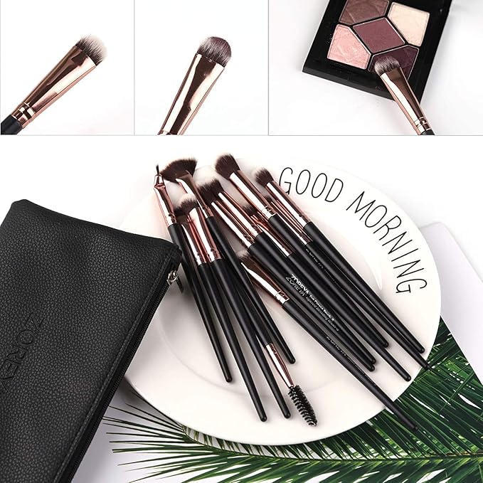 Z'OREYA Eye Makeup Brushes, 12 Pcs Professional Eye Brush Set Eyeshadow, Eyebrow, Blending, Fan, Eyelash Brushes Set With Carrying Bag (Black)