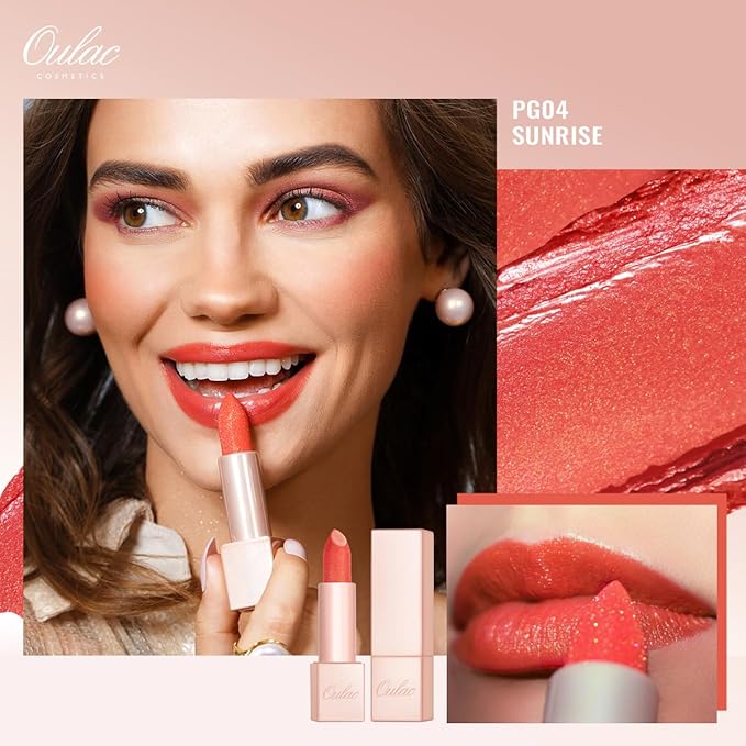 Oulac Moisturizing Coral Lipstick for Women Tinted Lip Balm Infused with Sodium Hyaluronate Acid, Lightweight Lip Makeup, Vegan & Gluten Free, PG04 Sunrise
