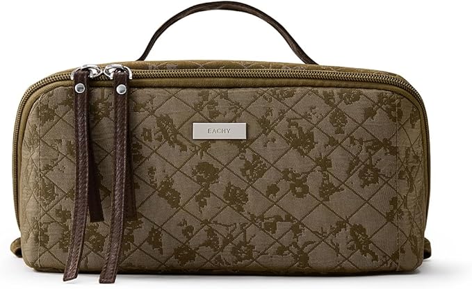 EACHY Travel Makeup Bag, Large Toiletry Bag for Women, Flat-Opening Organizer Pouch with Compartments