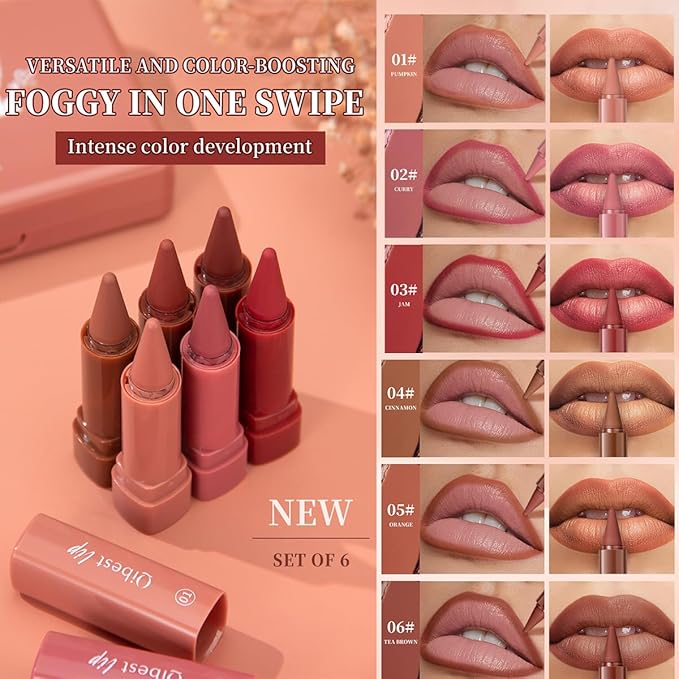 6 Colors Lip Liner and Lipstick Lip Combo Set,2 in 1 Gradient Matte Nude Red Velvet Lip Pencil,High Pigmented Long Lasting Natural Lipstick Crayon Lip Makeup Pack