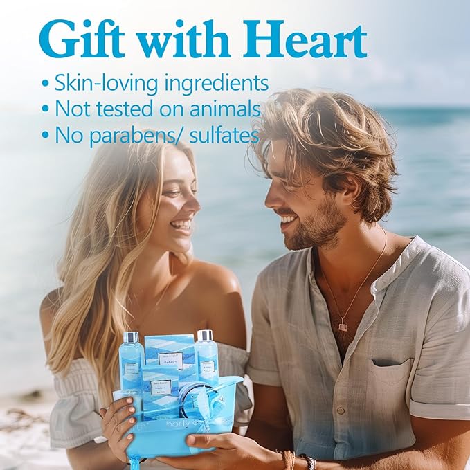 Bath and Body Gift Set for Women, Body & Earth Ocean Gift Basket, 7 Pcs Bath Sets for Women Gift with Bubble Bath, Body Lotion, Scented Candle, Spa Kit for Women, Christmas Gifts for Mom