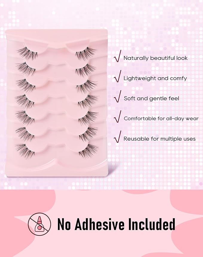 Half Lashes Natural Half Eyelashes Clear Band Wispy Corner Lashes 7 Pairs HF2