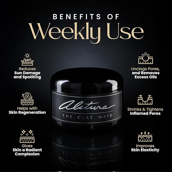 Alitura Clay Face Mask – Exfoliating, Hydrating & Anti-Aging Facial Mask with Vitamin C & Pearl Powder – Pore Cleansing Face Mask for Acne, Blackheads & Glowing Skin – 7.1 oz