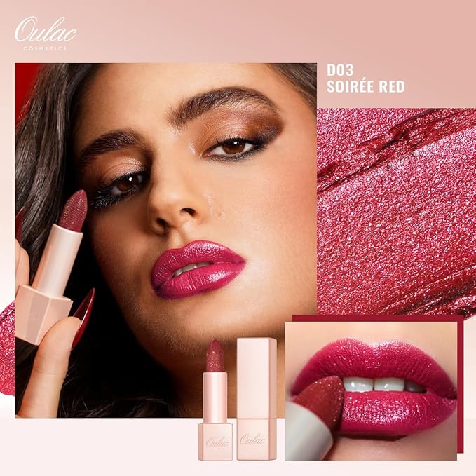 Oulac Red Lipstick & Lipliner Set High Impact Lipcolor with Moisturizing Formula, Vegan Beauty, Full-Coverage Lip Color, Gift Lipstick for Women, 07+12+D03