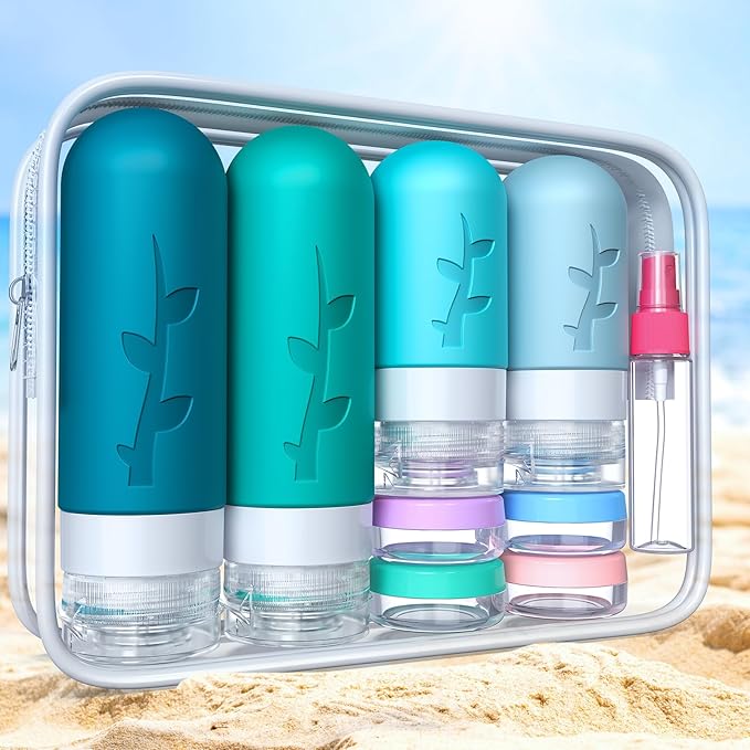 18 Pack Travel Bottles for Toiletries - TSA Approved Silicone Containers, Leak Proof Refillable Liquids Shampoo & Conditioner Essentials