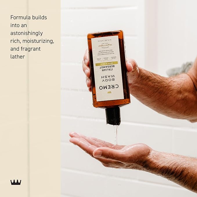 Cremo Body Wash Men, Notes of Italian Bergamot, Neroli Blossom, and Fresh Vetiver, Rich-Lathering Italian Bergamot, 16 Fl Oz