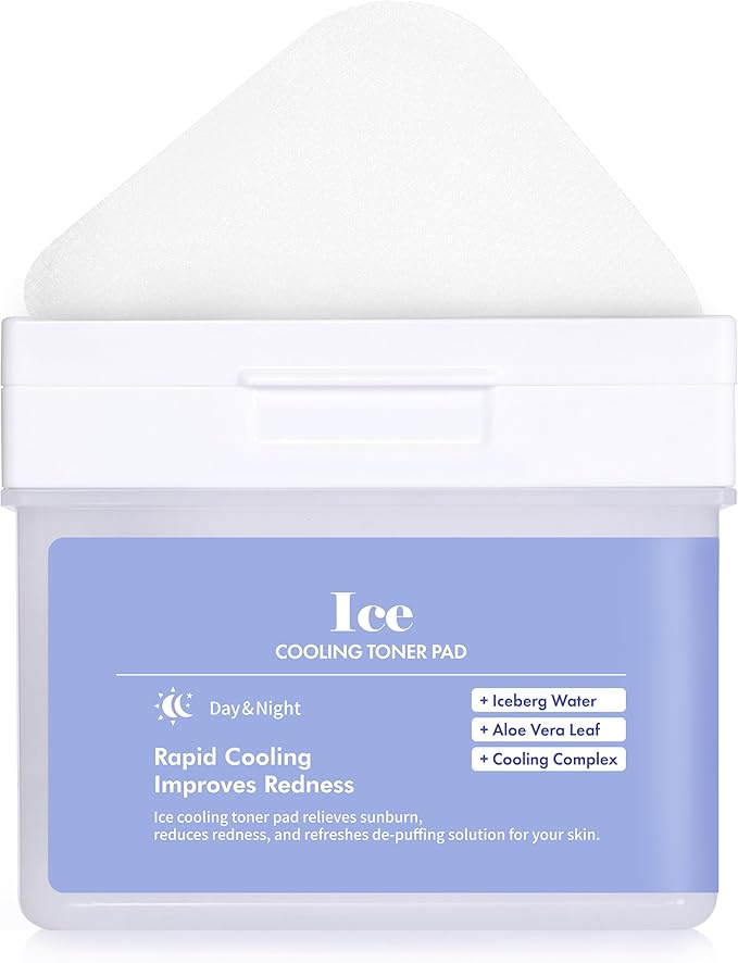 DERMAL Ice Cooling Toner Pad - Korean Soothing & Hydrating Toner Pads with Aloe Vera - After Suncare, Sunburn Relief, Redness Relief - Vegan Square Pads - High Capacity, 120 Pads
