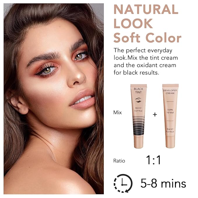 Lash Color Kit, Lomansa Black Color Kit for Eyelash and Brow, Eyelash & Eyebrow Color Set, Lasts Up to 4 Weeks, Easy to Use at Home Salon