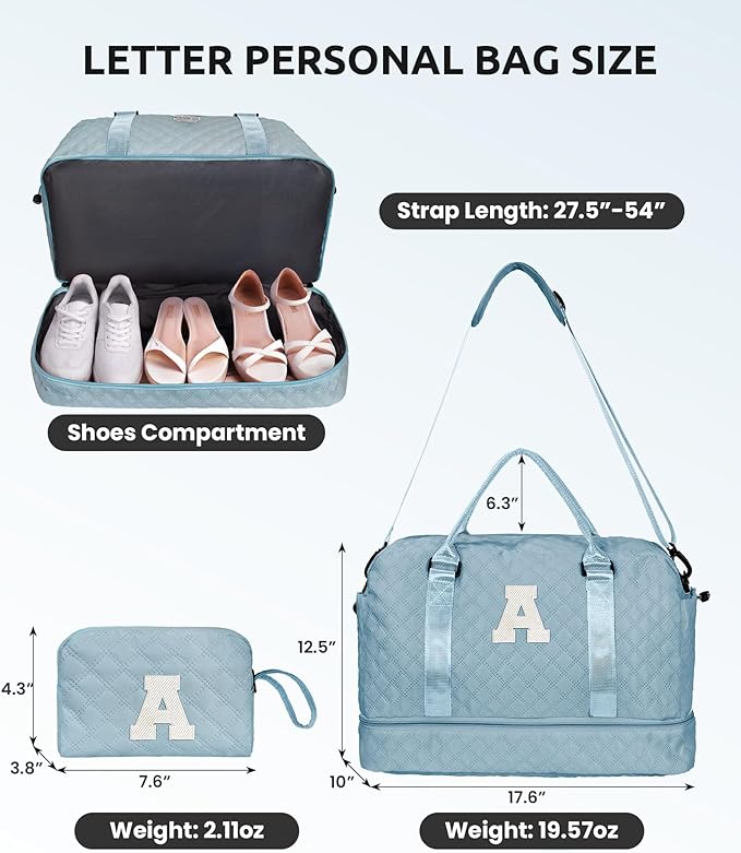 Birthday Gifts for Women-Duffle Bag with Shoe Compartment, Personalized Weekender Bag, Monogram Overnight Bag, Letter Travel Bag with Makeup Bag,Preppy Gifts For Girl (Letter V)