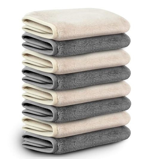 Nugilla Reusable Face Wash Cloths, 8 Pack Soft Microfiber Makeup Remover Towels for Women (Beige/Cool Grey)