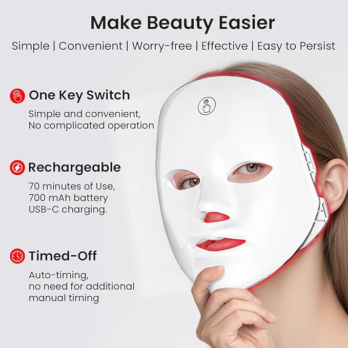 SUERBEATY Red Light Mask For Face, 7-1 Colors Red Light Face Mask, Facial Skincare At Home, Cordless, Portable and Rechargeable