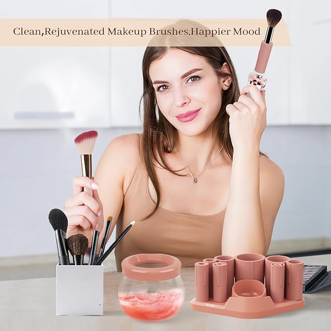 Electric Makeup Brush Cleaner and Dryer Machine - Super Fast Clean and Dry Make Up Brushes - Automatic Cosmetic Brush Spinner Washer Tools
