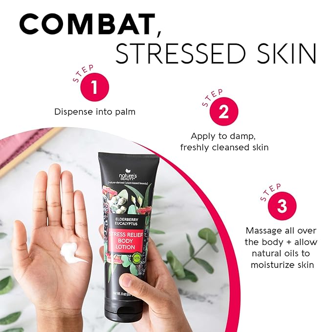 Nature's Beauty Elderberry Eucalyptus Stress Relief Body Lotion Multi-Pack - Lightweight, Non-Greasy Restore Moisturizer, Made w/Shea Butter, Avocado Oil and Sweet Almond Oil, 8 oz (2 Pack)