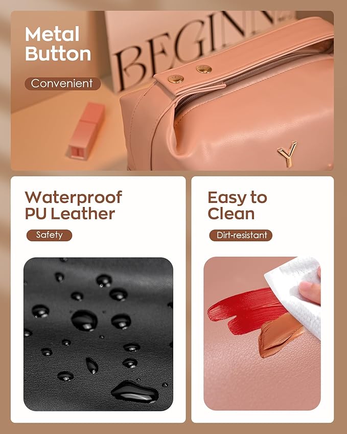 Gifts for Friends, Personalized Makeup Bags with Handle, Waterproof Double Layer Cosmetic Bag, Large Capacity PU Leather Makeup Bags Travel Toiletry Bag with Makeup Brush Organizer