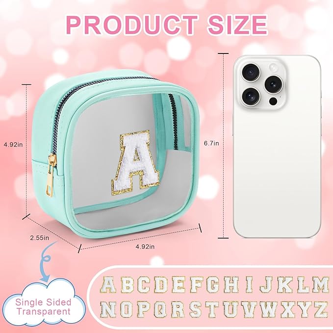 YOOLIFE Initial Make Up Bag Travel Toiletry Bag, Clear Makeup Bag Preppy Cosmetic Bags Organizer Travel Essentials Gifts for Women Teen Girlfriend Teacher Teen Gifts Party Bag Small Makeup Bag Blue M