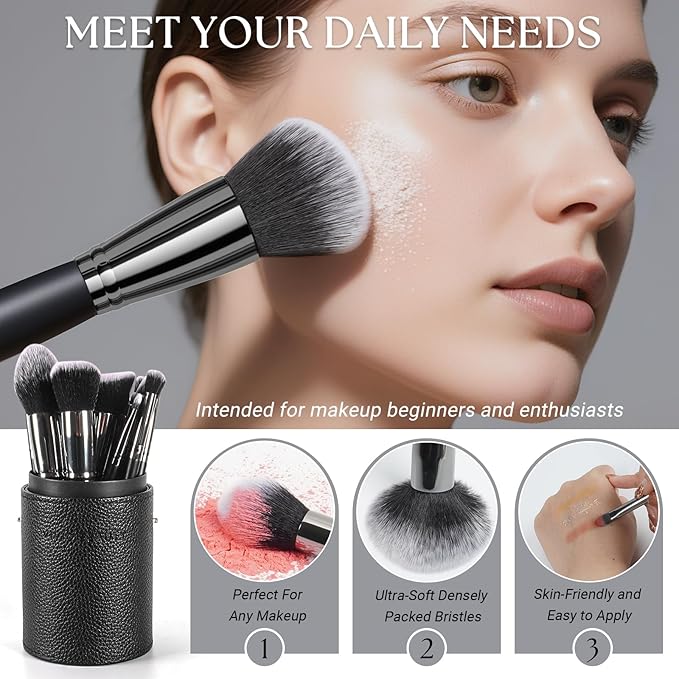 Makeup Brushes, 18 pcs Pro Deluxe Make up Brush Set with Travel holder, Premium Powder Foundation Blending Concealer Blush Eyeshadow Face and Eye Make up Brushes kit with labels for Beginner(Black)