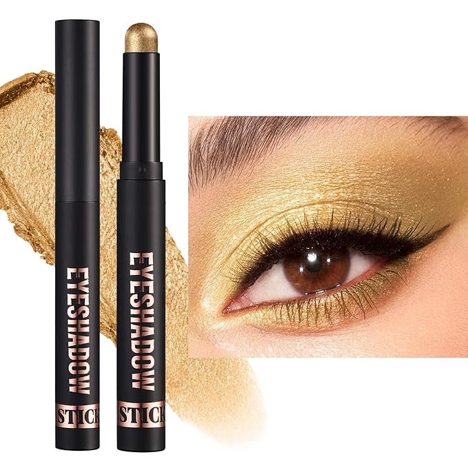 Gold Eyeshadow Stick, Shimmer Cream Single Eyeshadow Pencil, High Pigmented Crease-proof Eye Shadow Brightener stick, Hypoallergenic Waterproof Long Lasting Eye Highlighter Stick(13#)