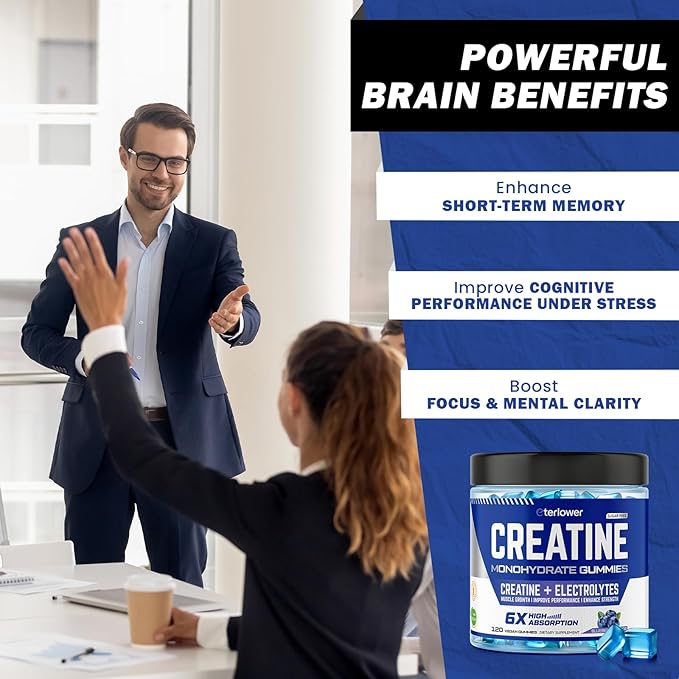 Creatine Monohydrate Gummies for Men & Women, 5g Flavored Creatine Gummy with Electrolytes for Muscle Strength, Muscle Builder, Energy Booster, Pre Workout Supplement, Sugar-Free & Vegan, 120 Count