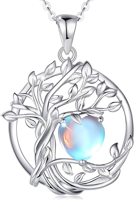 FANCIME Tree of life Birthstone necklace Sterling Silver Pendant Birthstone Necklace Gemstone Anniversary Birthday Jewelry Christmas Gifts for Mom Her Wife