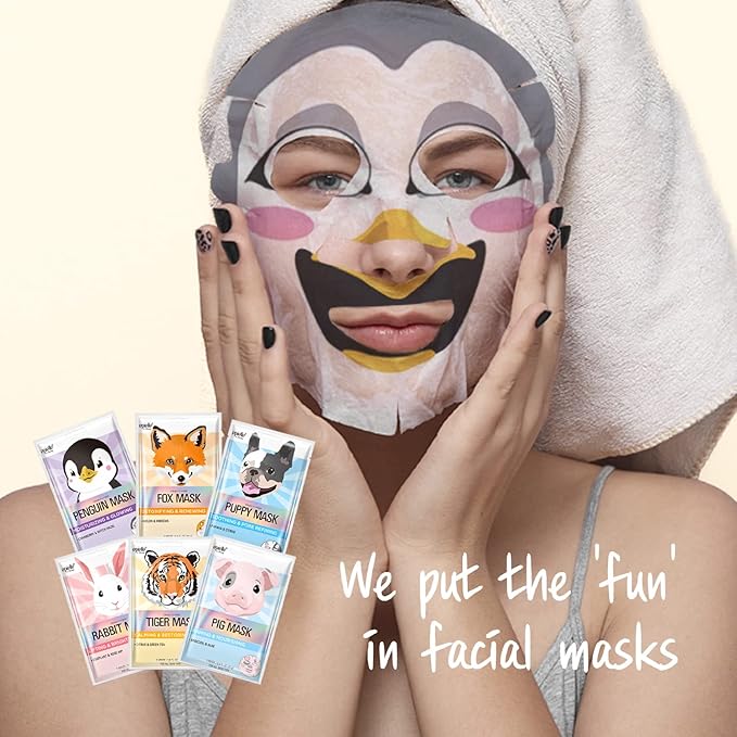 Epielle Animal Character Sheet Masks | Korean Beauty Masks for All Skin Types | Pack of 6 | Face Mask, Birthday Party Gift, Girls' Night, Spa Day, Spa Night | Korean Skincare, Spa Gifts for Women