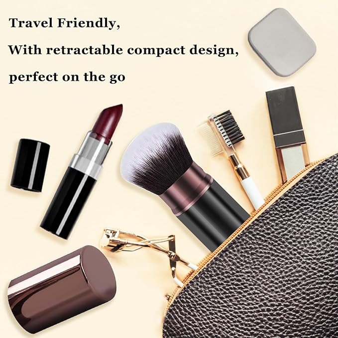 Retractable Makeup Brush,Travel Powder Kabuki Makeup Brush Face Blush Brushes for Blending Liquid, Foundation, Blush, Bronzer, Buffing, Sunscreen,Flawless Cosmetics