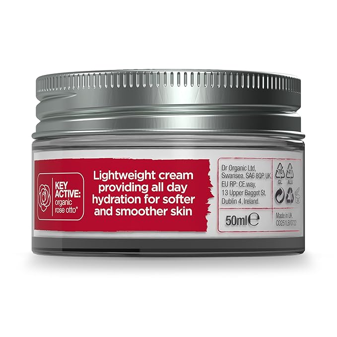 Dr. Organic Rose Otto Day Cream | Hydrates and Rejuvenates, Supports Healthy-Aging, Natural, Certified Organic, Paraben & SLS-Free, 50 mL / 1.7 fl oz