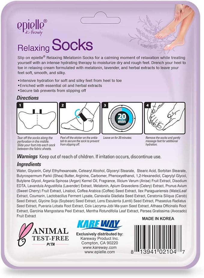 Epielle Relaxing Foot Masks 6 Pairs, Deep Moisturizing Socks for Dry Feet & Cracked Heels, Relax and Restore with Melatonin & Lavender Extract, Foot Spa & Self Care Gifts for Women, Korean Skin Care