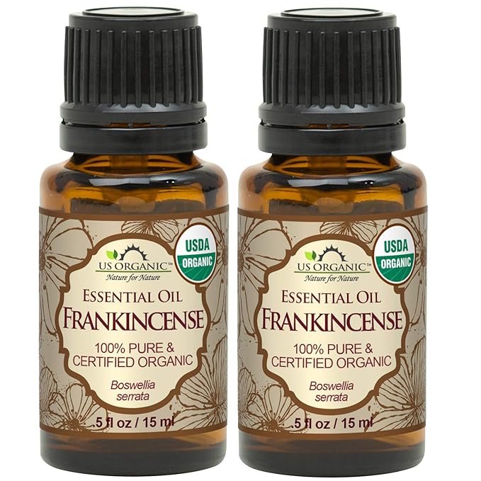 US Organic 100% Pure Frankincense Essential Oil, USDA Certified Organic, Steam Distilled, Boswellia serrata, Origin India, Use Topically or in Diffuser (15 ml, Value 2Pack)