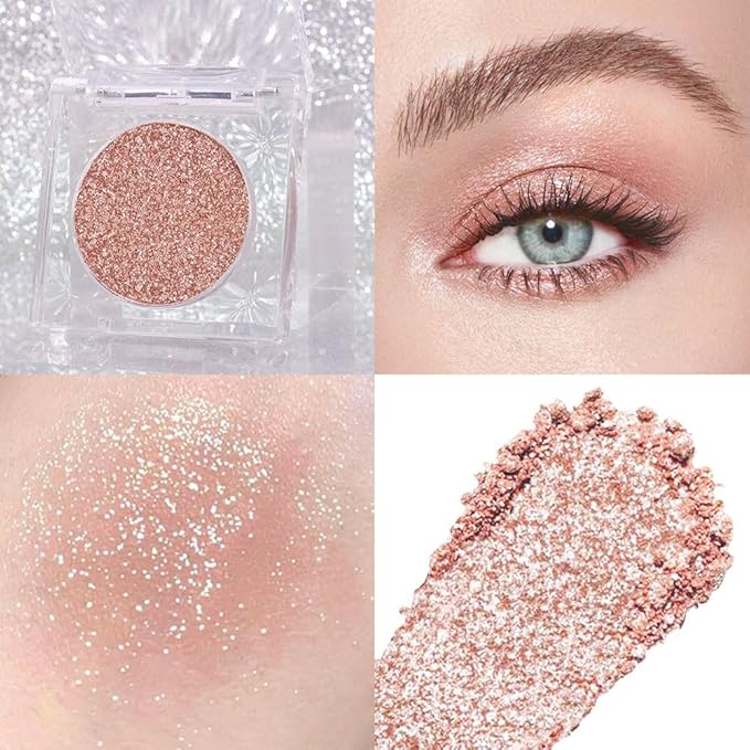 Champagne Rose Gold Monochrome Shimmer Eyeshadow Palette Makeup,Long Lasting Naturing-Looking Lightweight Glitter Single Eyeshadow,Neutral Powde Eye Shadow for Older Women