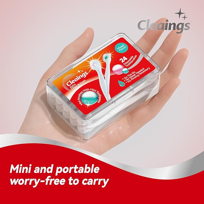 cleaings® Mini Brushes-Disposable Toothbrushes with Toothpaste and Pick for Work or Travel, 24 Count (Mixed Flavor(Pack of 1))