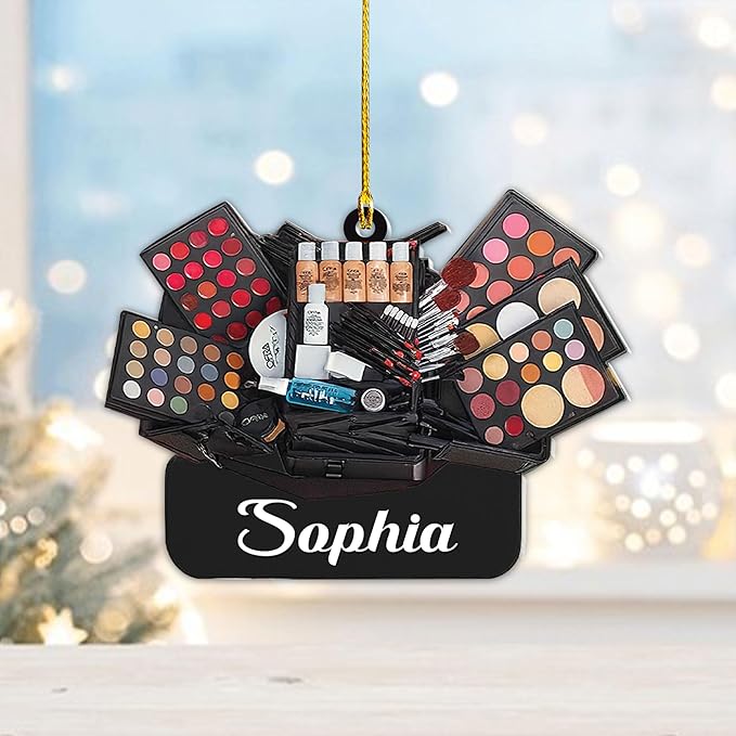 Personalized Makeup Tools Christmas Ornament 2025, Makeup Box Christmas Ornament Gift for Makeup Artist, Christmas Tree Decor for Makeup Shop, Gift for New Makeup Coworkers (Makeup 9)