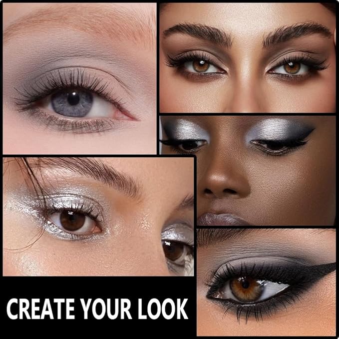 Smokey Black Eye Shadow Makeup Palette,15 Colors Gray Silver Dark Shimmer Matte Makeup Pallet,Long Lasting Waterproof Blendable for Daily and Halloween,Vegan,Cruelty -free